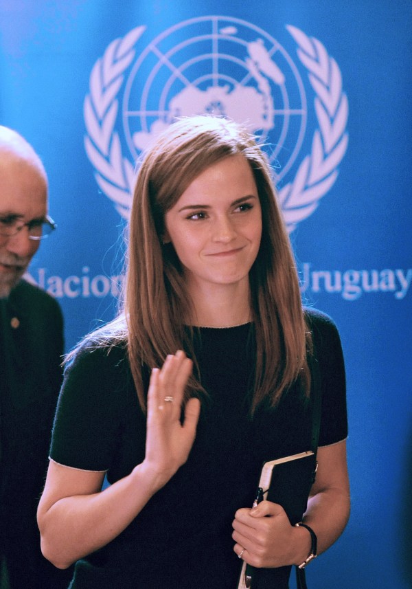 British Actor and UN Women Goodwill Ambassador Emma Watson arrives to the presentation of the UN Womens HeForShe campaign to Non Governmental Organizations at the Uruguay's Parliament in Montevideo on September 17, 2014. The UN project intends to mobilize one billion men and boys as advocates and agents of change in ending the persisting inequalities faced by women and girls globally. The premise is that inequality is a human rights issue, the resolution of which will benefit everyone  socially, politically and economically.  AFP PHOTO/ Miguel ROJO        (Photo credit should read MIGUEL ROJO/AFP/Getty Images)