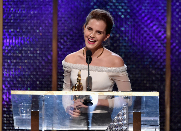 BEVERLY HILLS, CA - OCTOBER 30:  Honoree Emma Watson accepts the Britannia Award for British Artist of the Year Presented by Burberry onstage during the BAFTA Los Angeles Jaguar Britannia Awards presented by BBC America and United Airlines at The Beverly Hilton Hotel on October 30, 2014 in Beverly Hills, California.  (Photo by Kevin Winter/Getty Images)