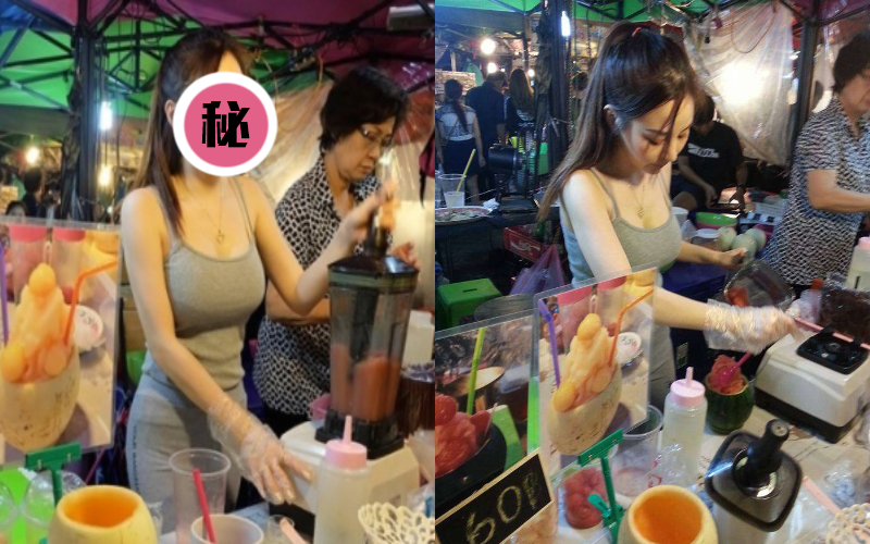 泰國夜市「胸猛」正妹店員「果汁姬」呼之欲出的好身材太吸睛！ 網友：「我想喝木瓜牛奶了」